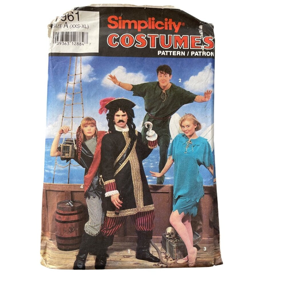 90s Simplicity 7961Costumes Sewing Pattern Size XXS-XL Pirate Peter Pan CUT